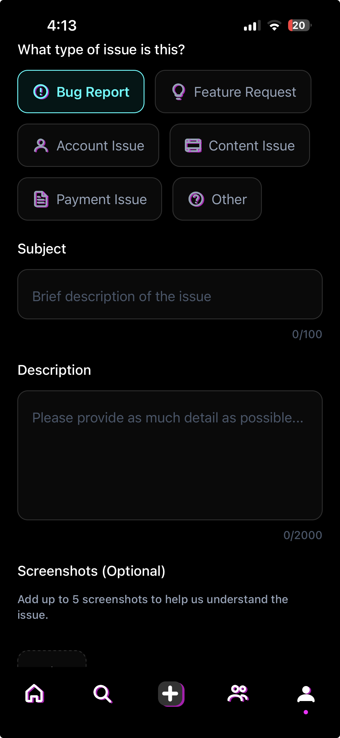 Bug report form
